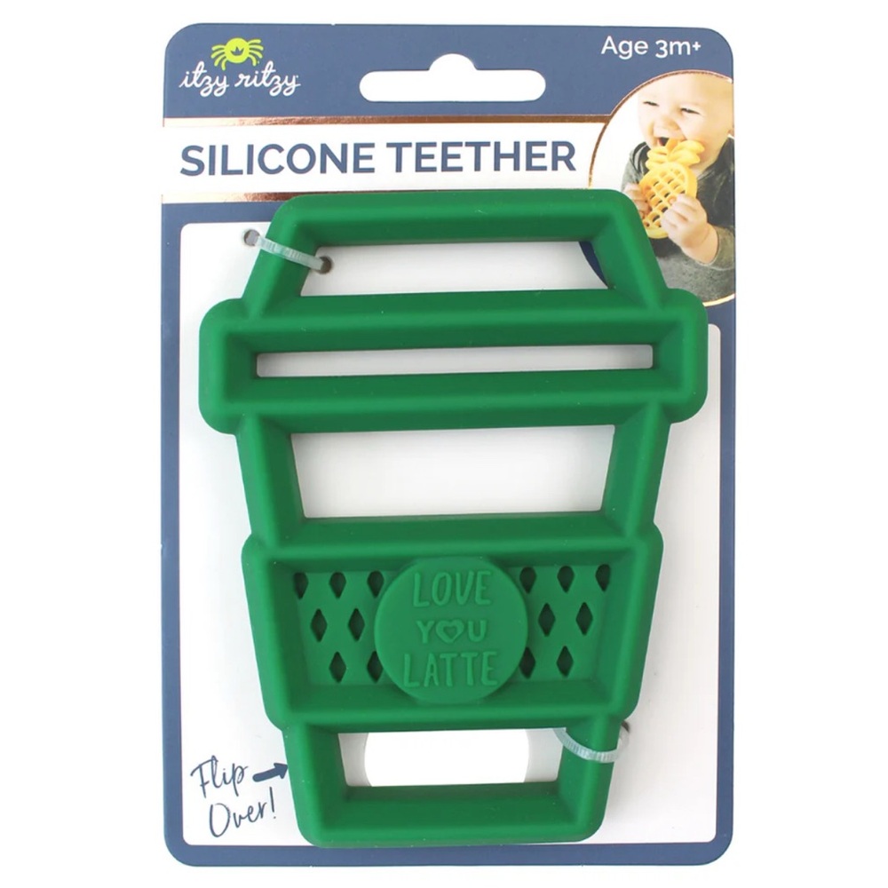 BNIP ITSY RITZY CHEW CREW LATTE CUP SILICONE TEETHER FOR BABIES 3 MONTHS +